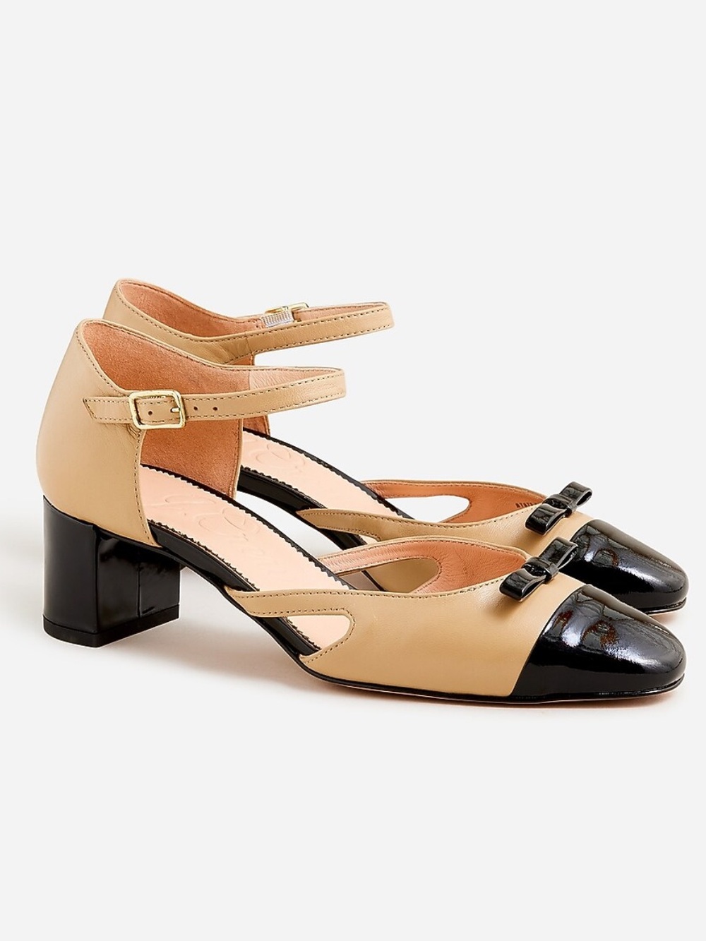J. Crew Two-Tone Millie Ankle-Strap Heels in Beige and Black